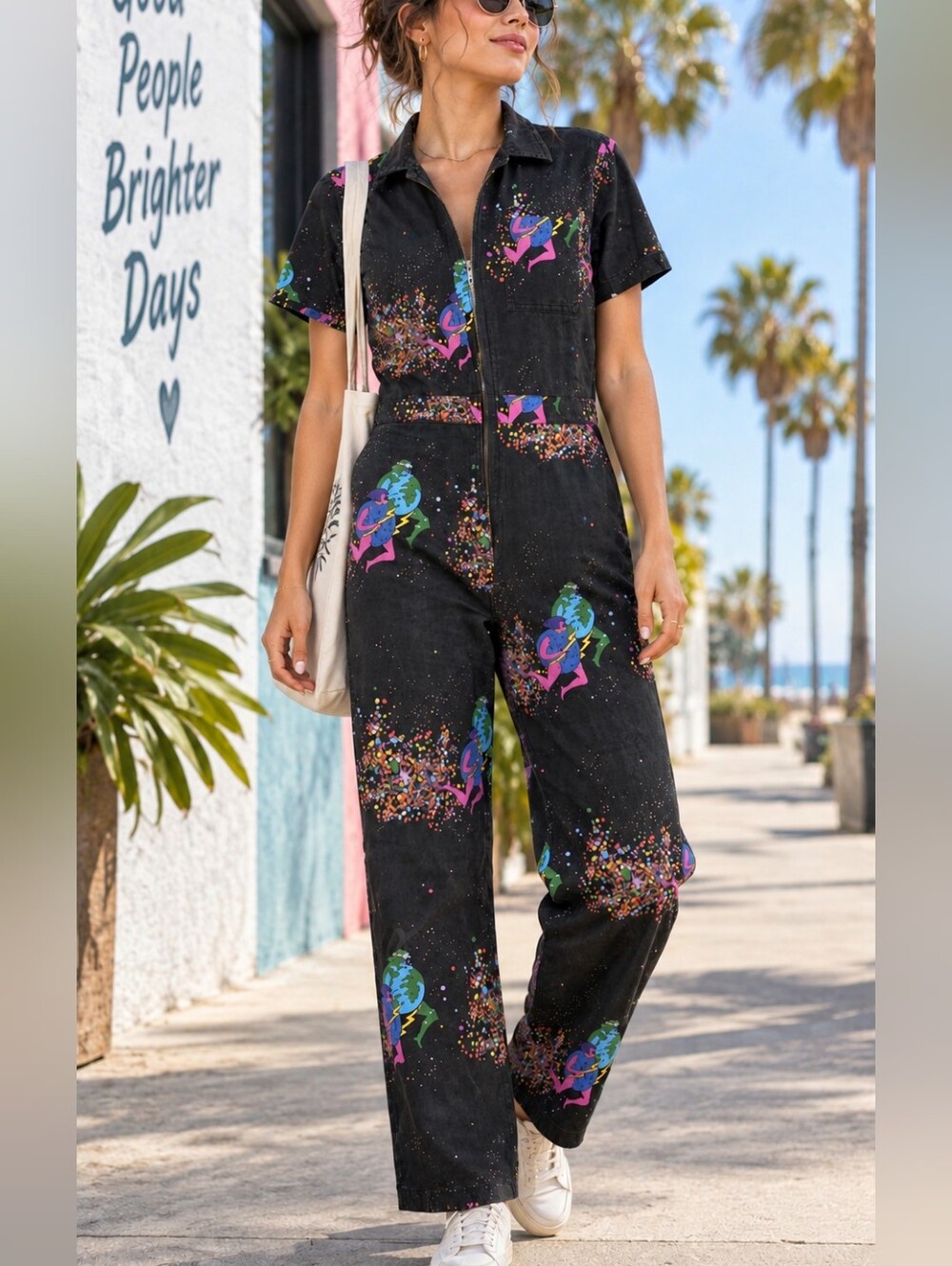 NOOWORKS Graphic Print Jumpsuit L Multicolor Made in USA